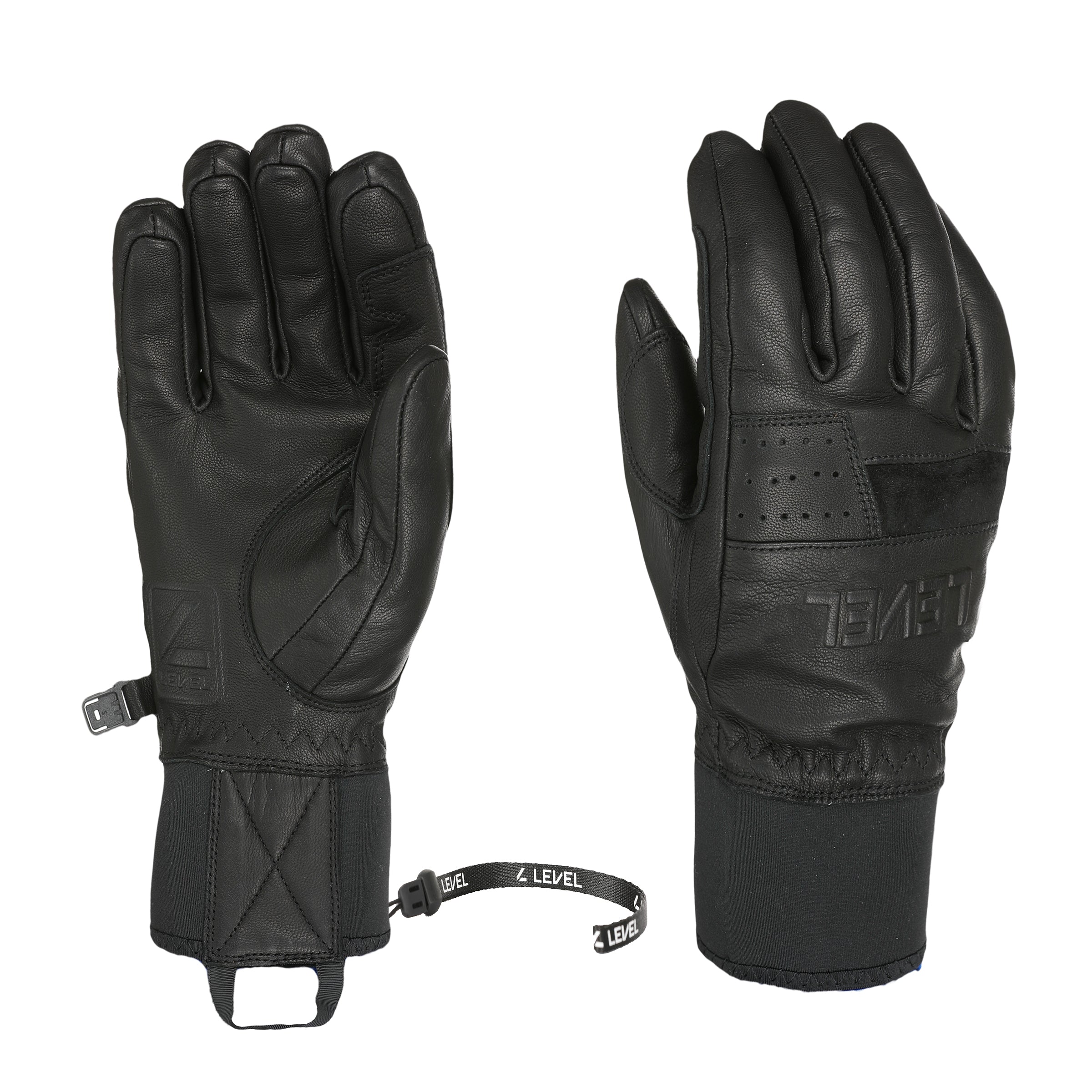 level-half-pipe-eighties-skihandschuhe-schwarz-leder-neoprenbund image 1