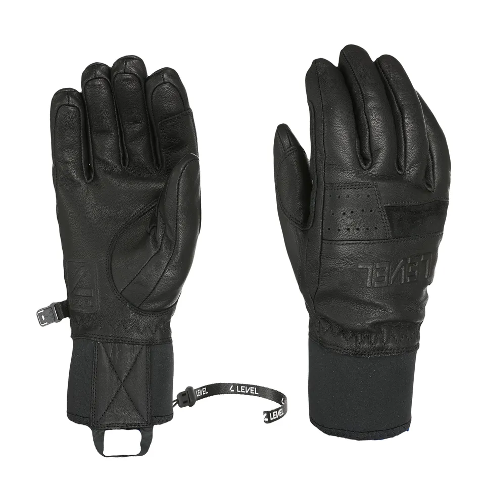 level-half-pipe-eighties-skihandschuhe-schwarz-leder-neoprenbund image 1
